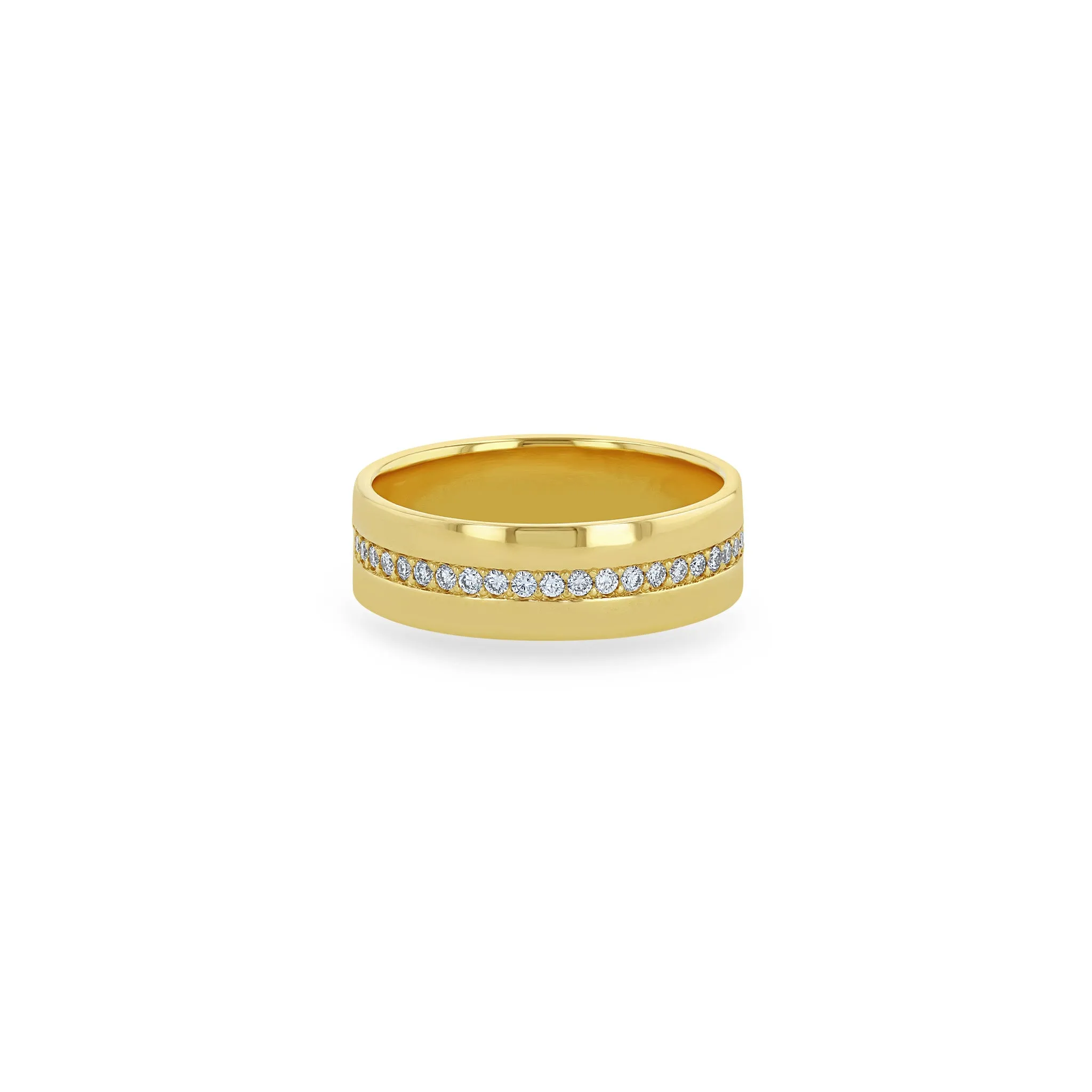 14k Pavé Diamond Line Wide Flat Band