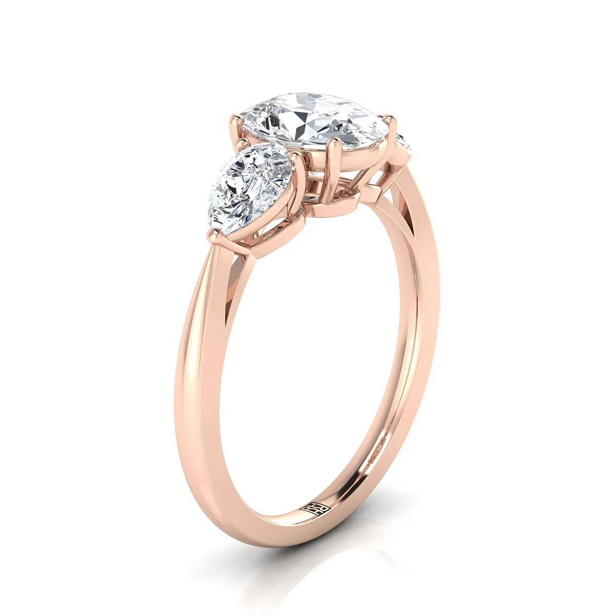 14K Rose Gold Oval Amethyst Perfectly Matched Pear Shaped Three Diamond Engagement Ring -7/8ctw