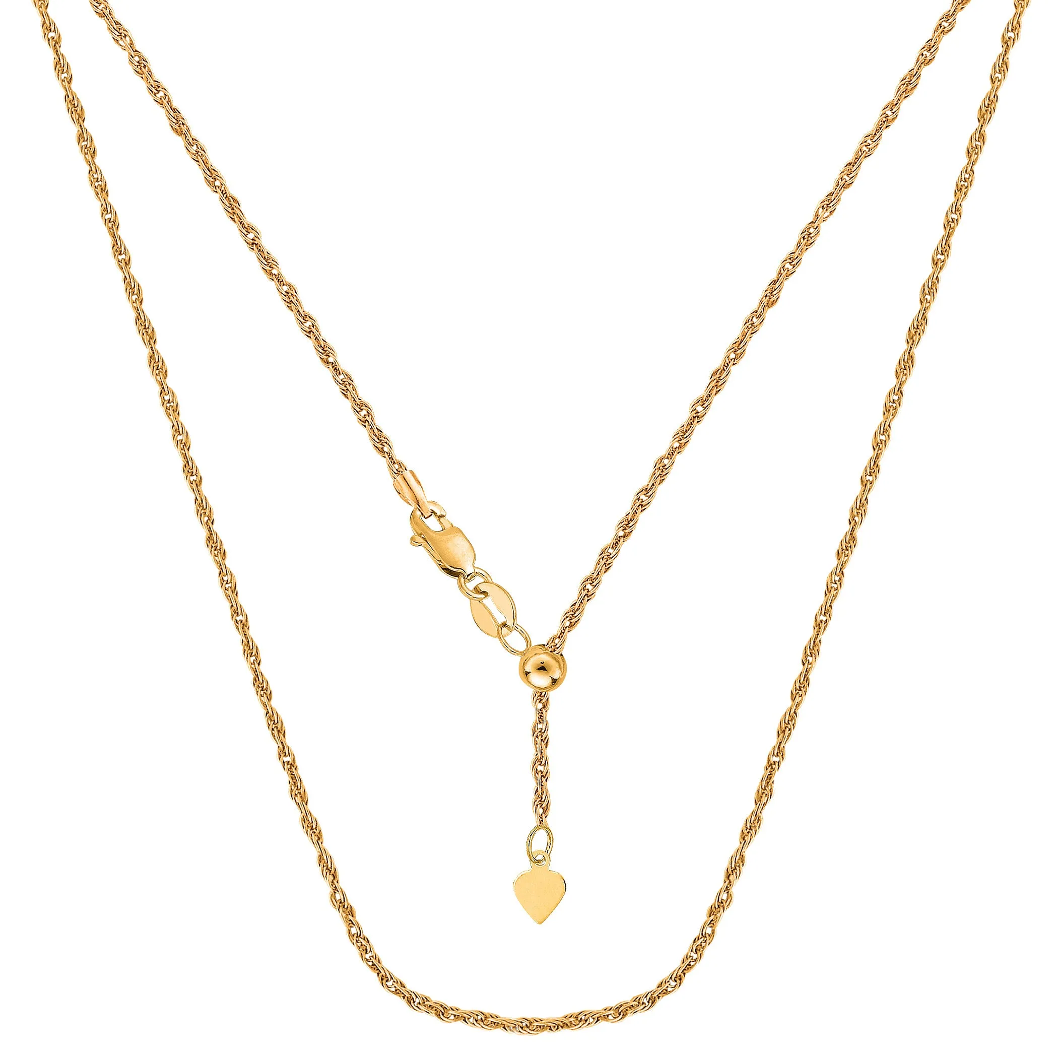 14k Yellow Gold Adjustable Rope Chain Necklace, 1.0mm, 22"
