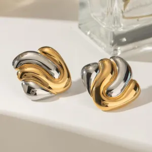 18K Gold Plated Stainless Steel Irregular Geometric Bump Earrings
