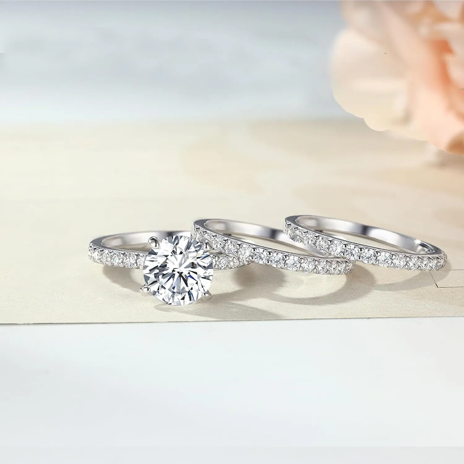 2 CT Round/Cushion Cubic Zirconia Engagement Rings for Women, 18K White Gold Plated Fake Diamond Wedding Engagement Promise Bridal Wedding Rings Set for Her Lover Wife Girlfriend Gifts