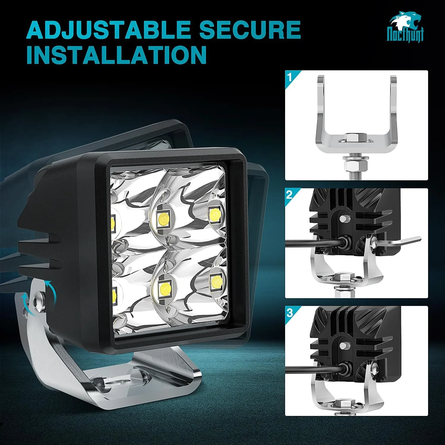 2 Inch 4LED 20W Square Spot Built-in EMC LED Pod Lights (Pair)