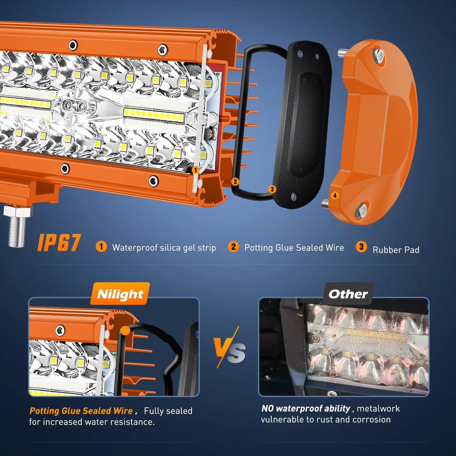 20 Inch 420W Spot Flood Combo Orange Case Led Light Bar