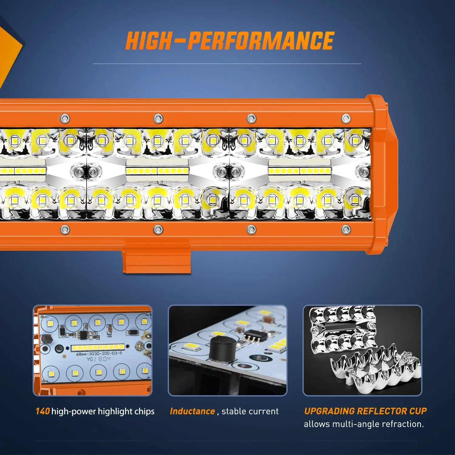 20 Inch 420W Spot Flood Combo Orange Case Led Light Bar