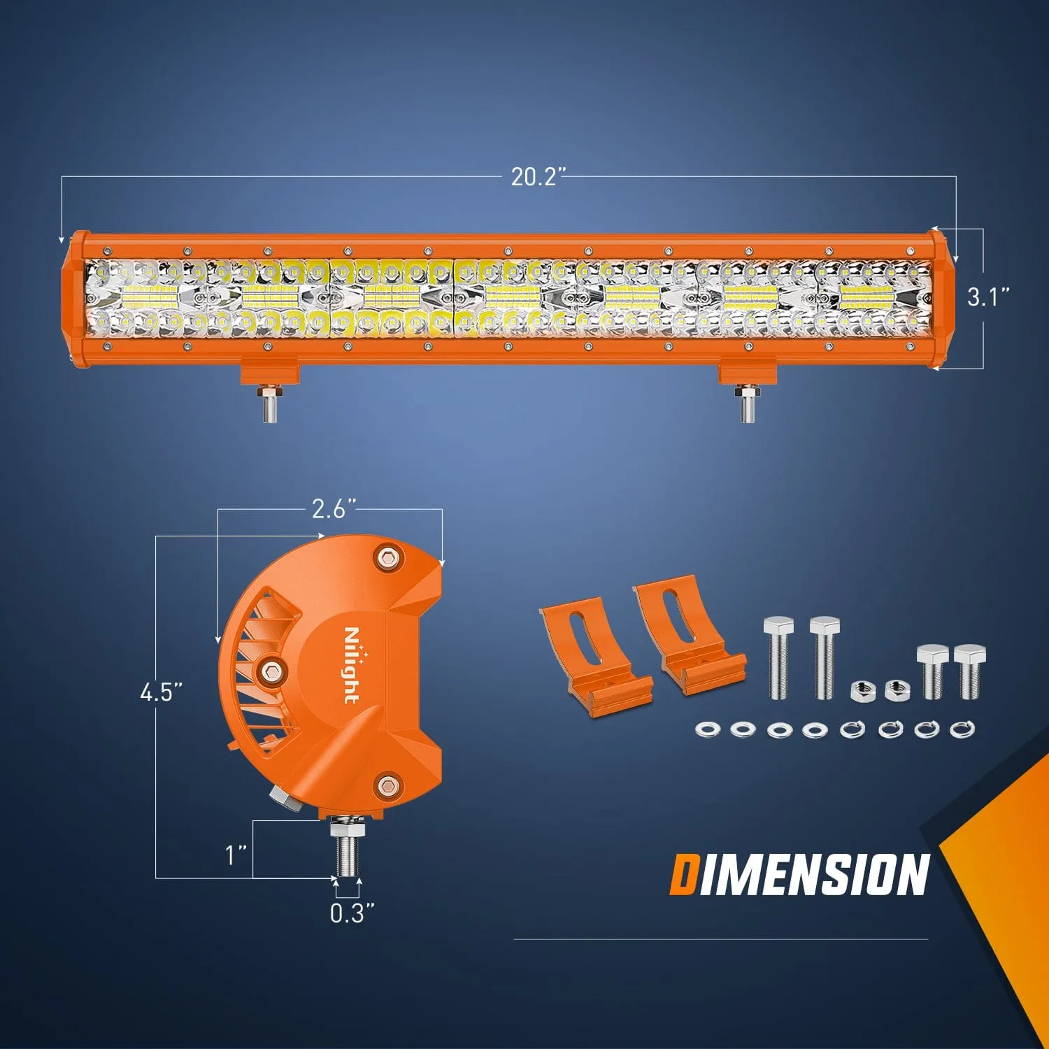 20 Inch 420W Spot Flood Combo Orange Case Led Light Bar