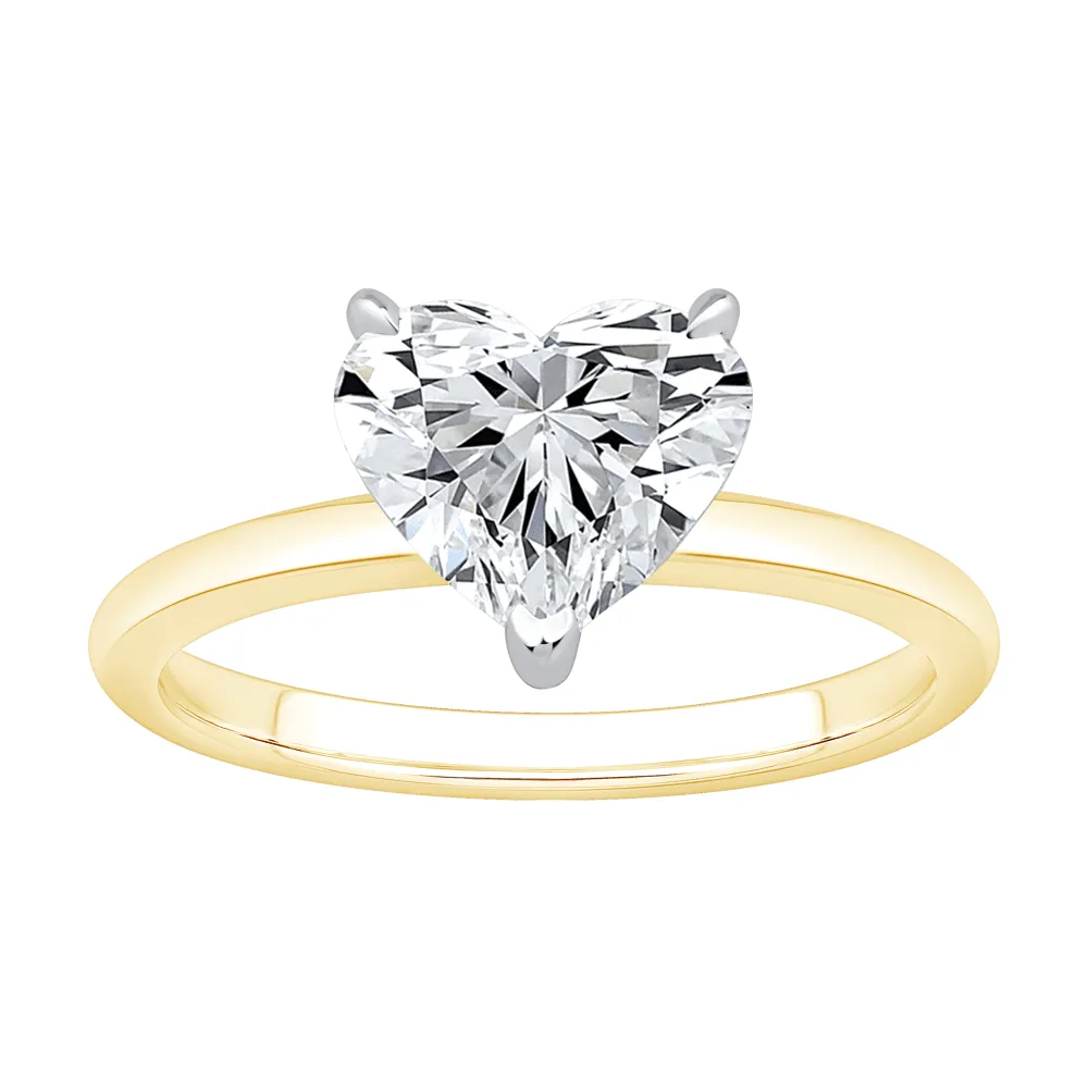 2.00ct Laboratory Grown Diamond Heart Cut Solitaire Ring in 18ct Yellow and White Gold