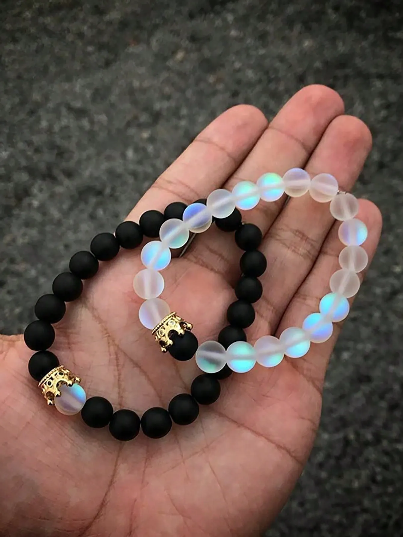 2pcs/set Matching Bracelets Crown Decor Beaded Bracelet For Couple