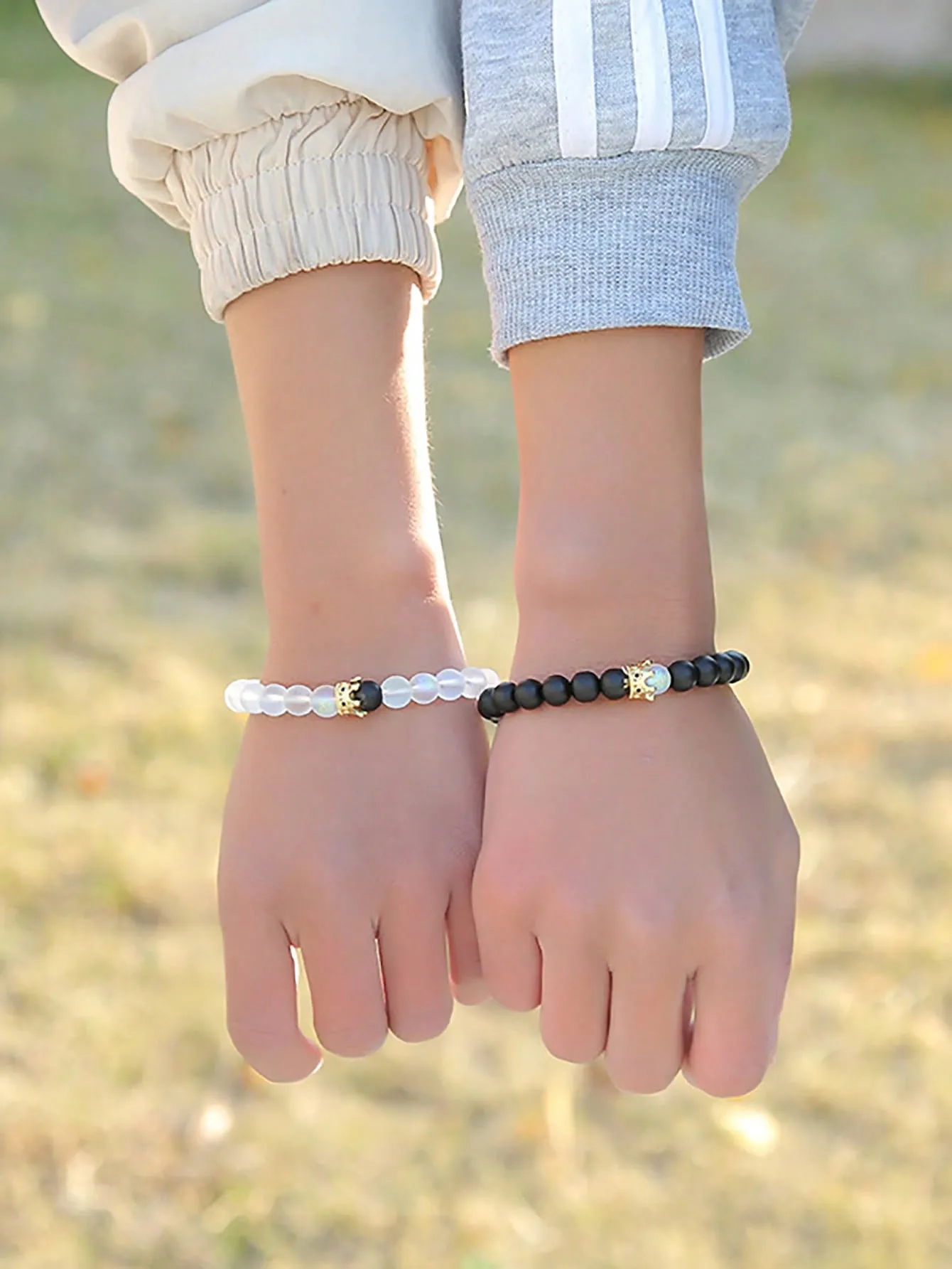 2pcs/set Matching Bracelets Crown Decor Beaded Bracelet For Couple