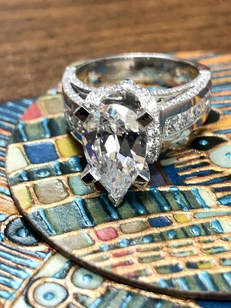 3 Carat Pear shape Cubic Zirconia tall Engagement ring