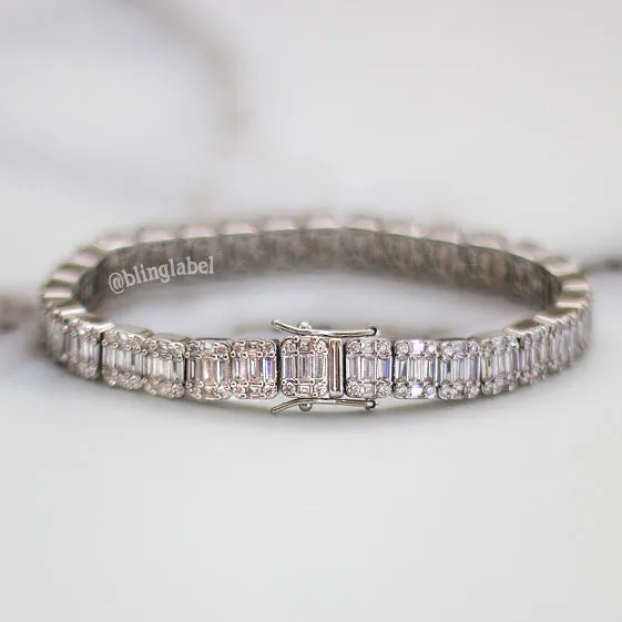 8.5mm Iced Out Baguette Link Bracelet in White Gold