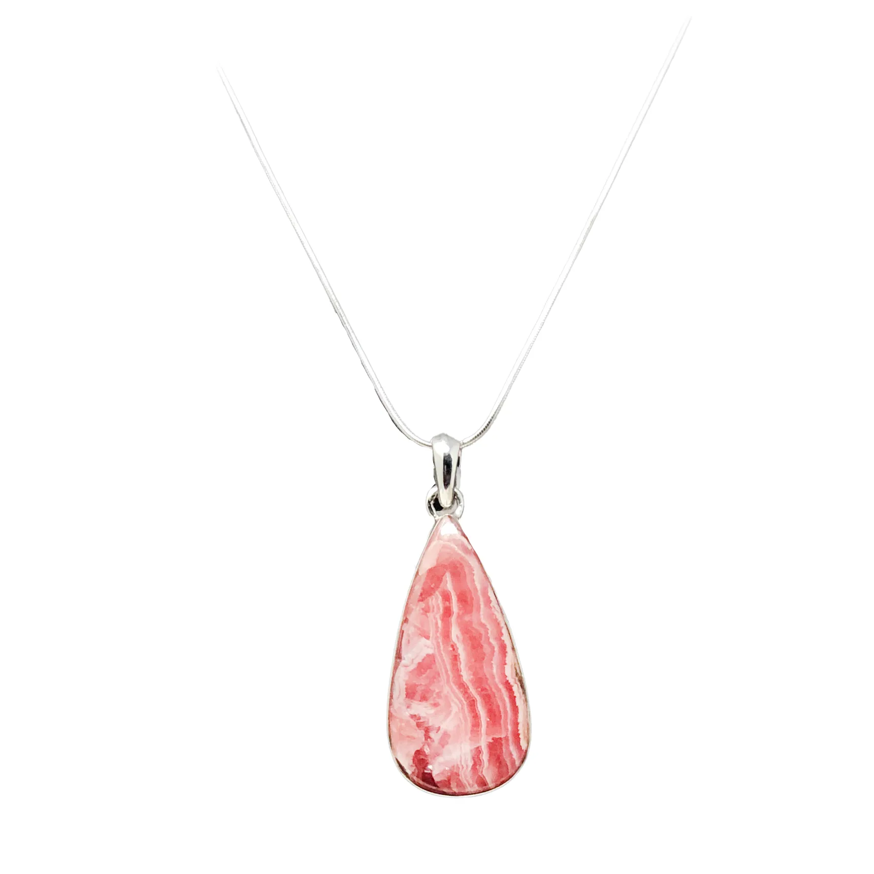 925 Sterling Silver Teardrop Rhodochrosite Pendant