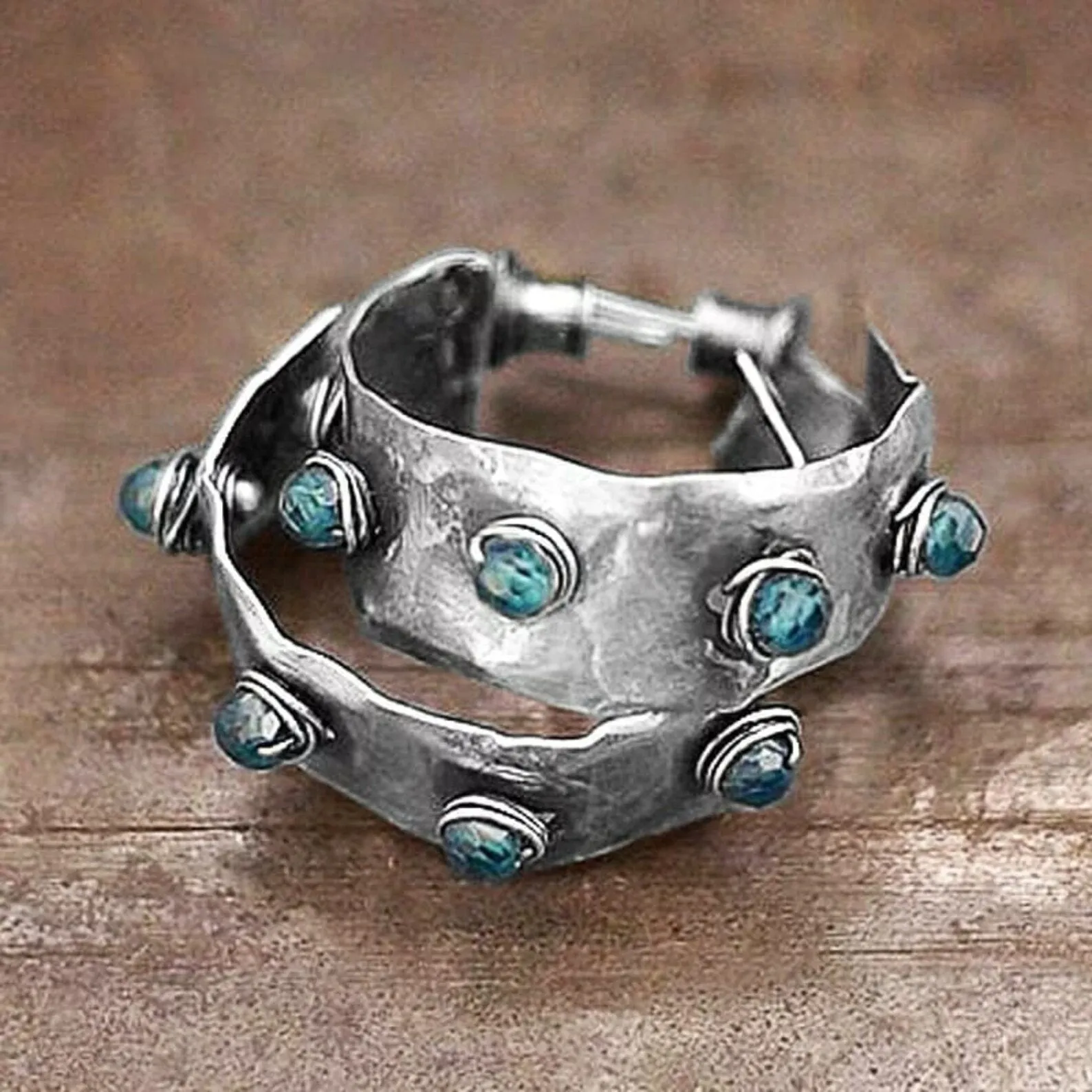 Big Retro Junk Turquoise Vintage Metal Punk Raw Geometric Shape Hoop Earrings