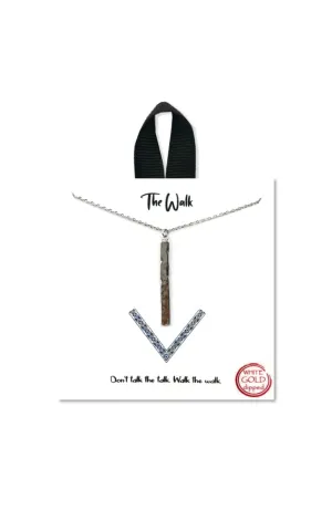 BJNA025RH Rhodium Bar "The Walk" Pendant Necklace