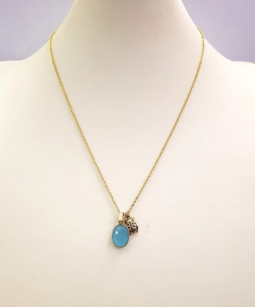 Blue Chalcedony with Ladybug Single Gemstone Pendant
