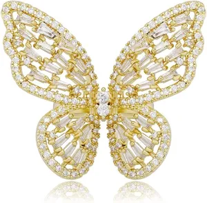 Butterfly Ring for Women Gold Adjustable Cubic Zirconia Ring Jewelry Sparkling Sterling Silver Open Statement Ring