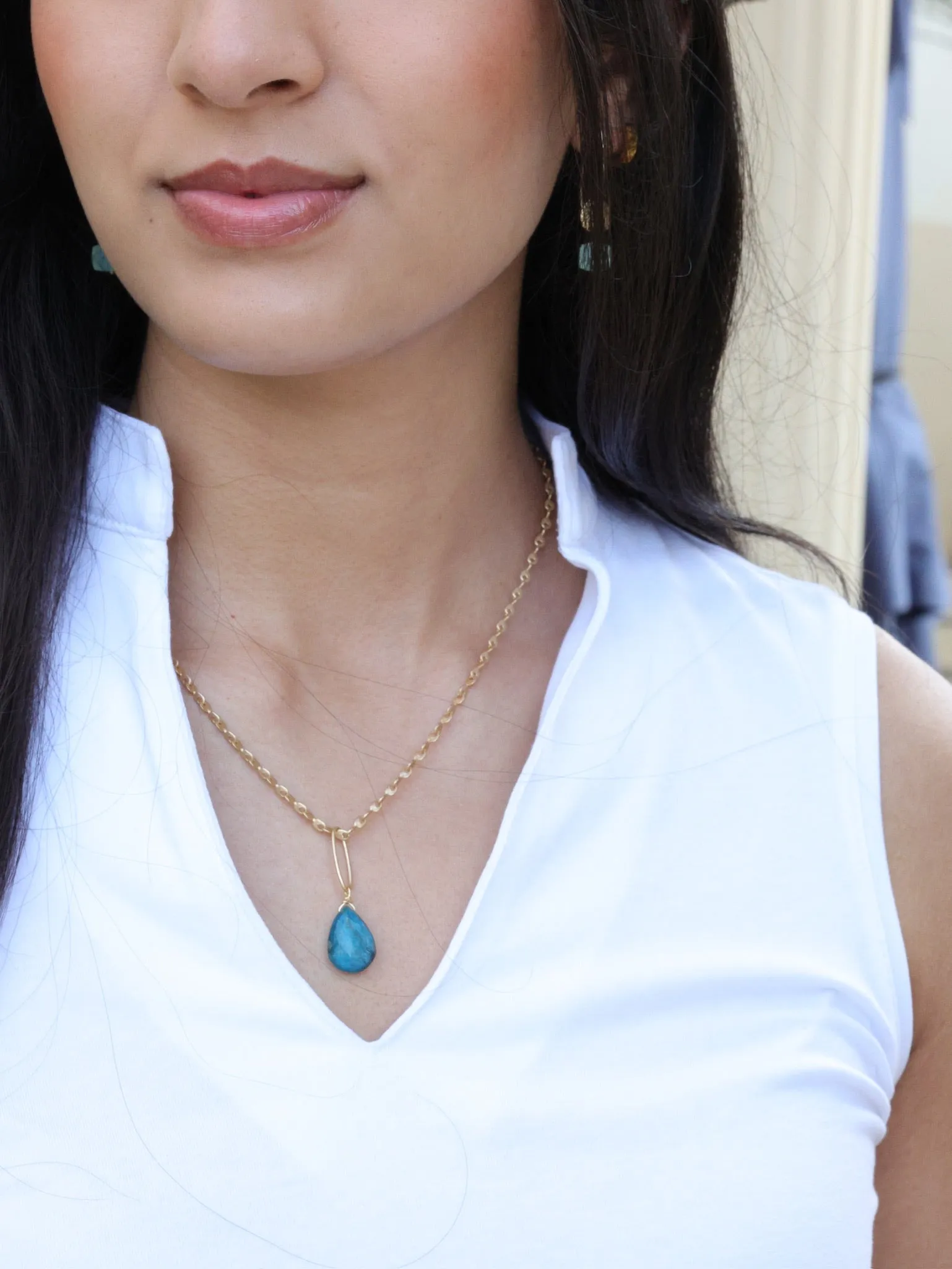 Chrysocalla Necklace Matte Gold