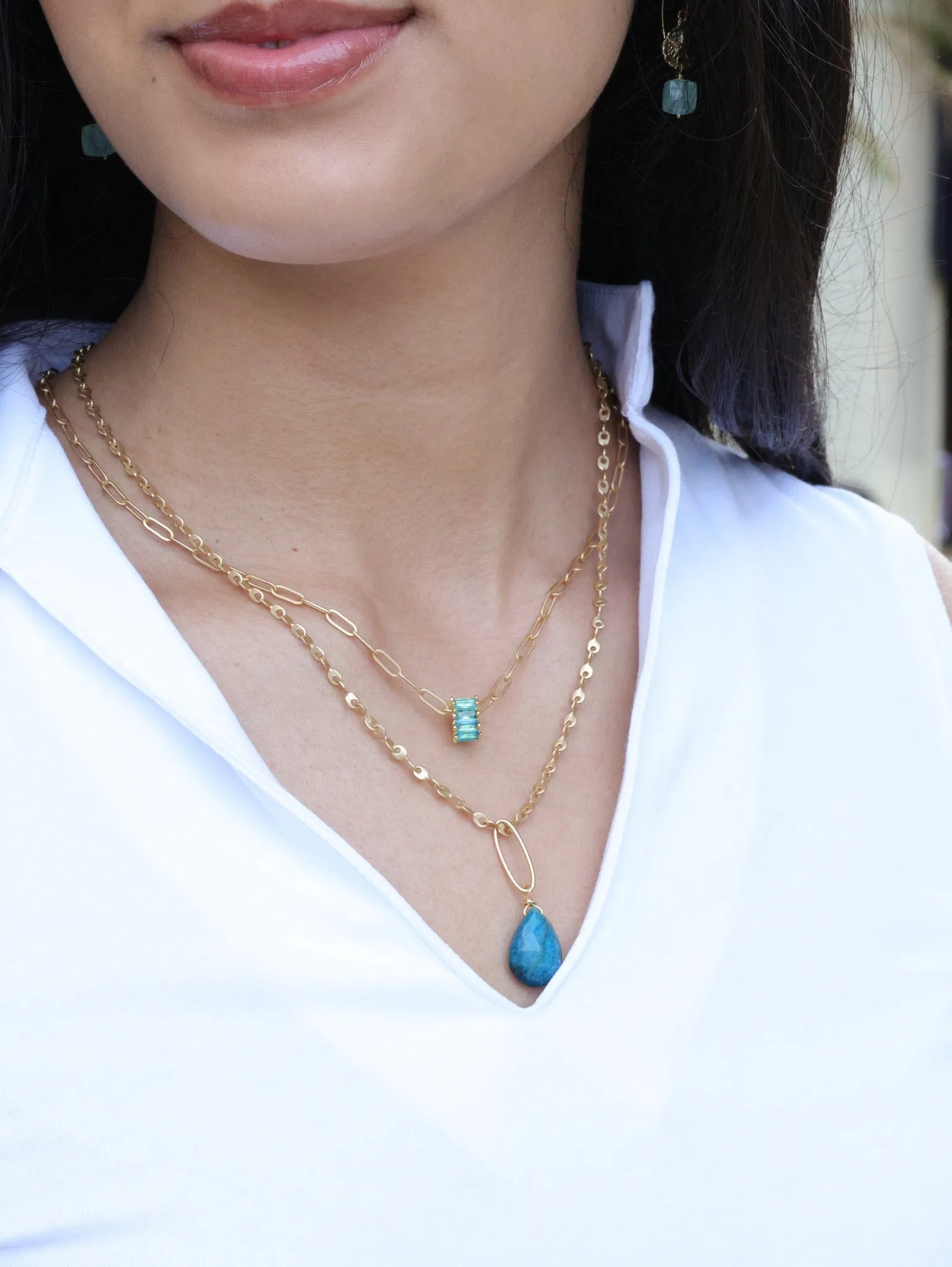 Chrysocalla Necklace Matte Gold