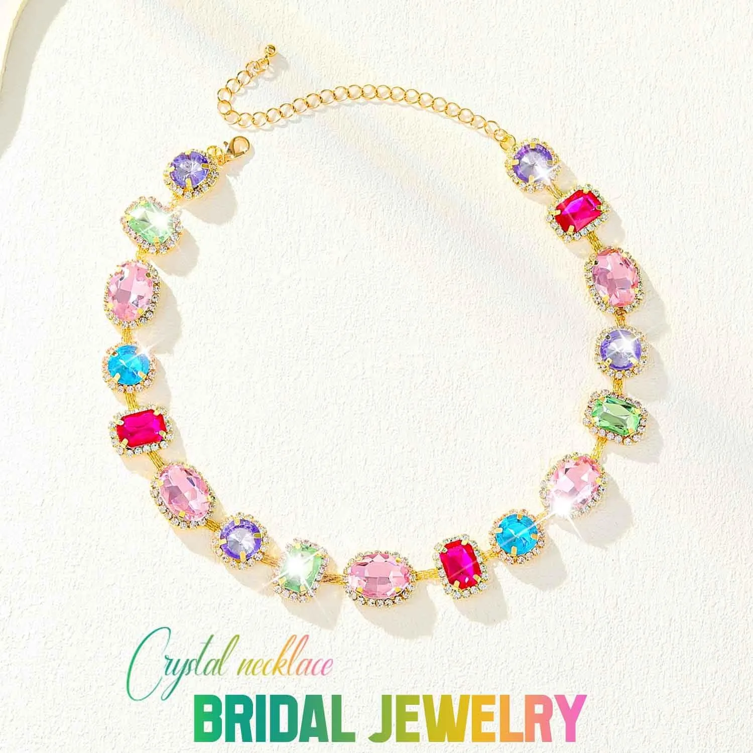CLOACE Colorful Crystal Choker Necklace Sparkly Rhinestone Chokers Necklaces Chain Party Prom Neck Jewelry for Women