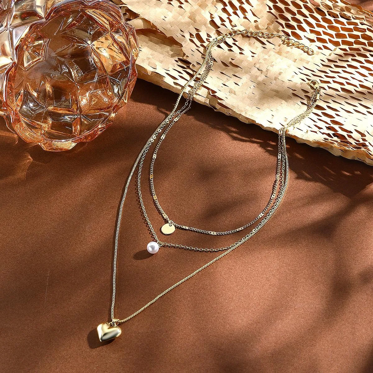 Dainty Layered Necklaces Pendent for Women Trendy Multilayer Bar Disc Simple Herringbone Adjustable Chain Layering Y Pendant Necklaces Jewelry
