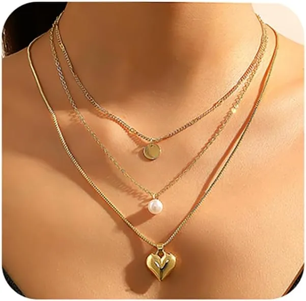 Dainty Layered Necklaces Pendent for Women Trendy Multilayer Bar Disc Simple Herringbone Adjustable Chain Layering Y Pendant Necklaces Jewelry