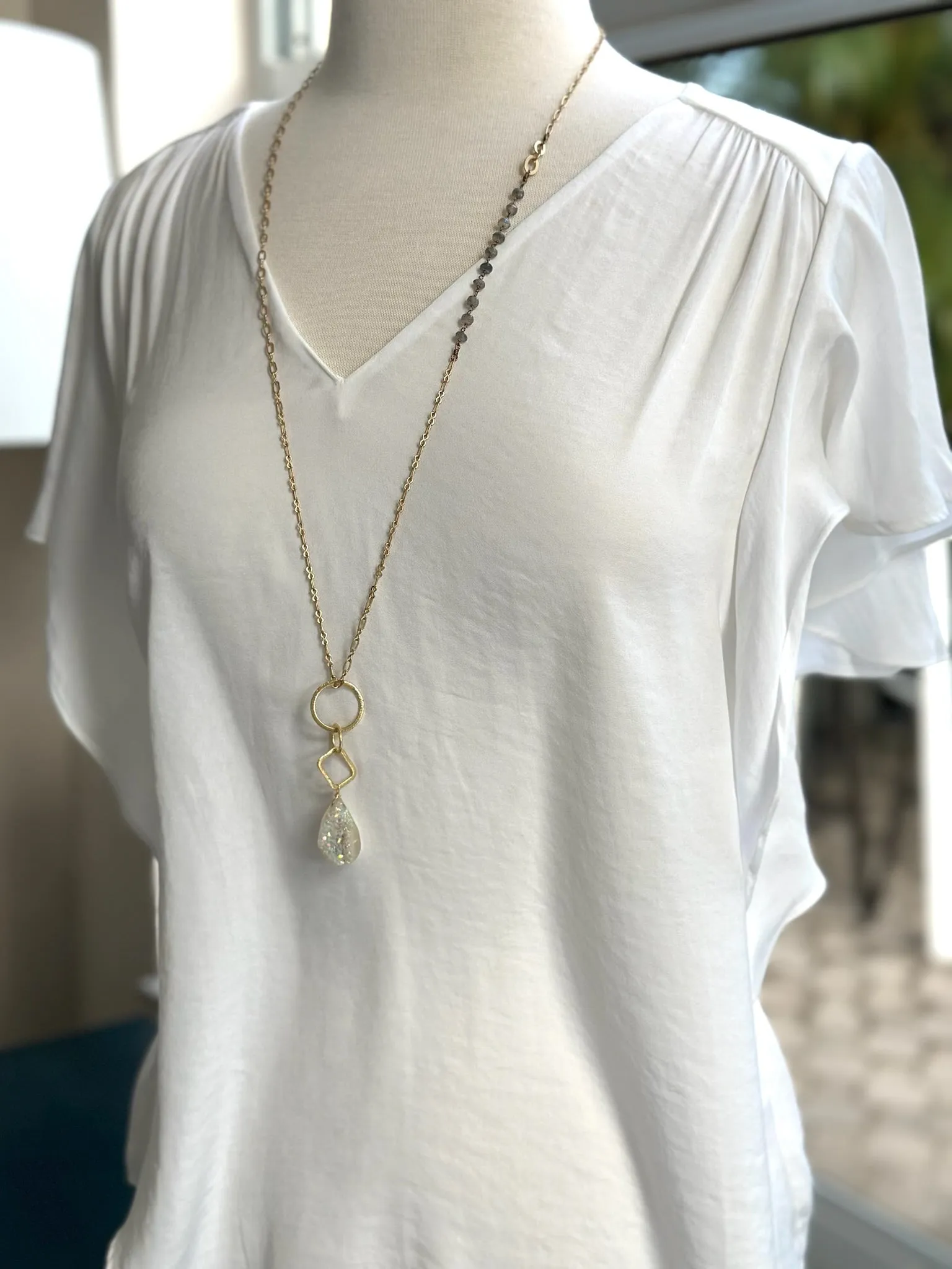 Dream AB Drusy Long Gold Necklace