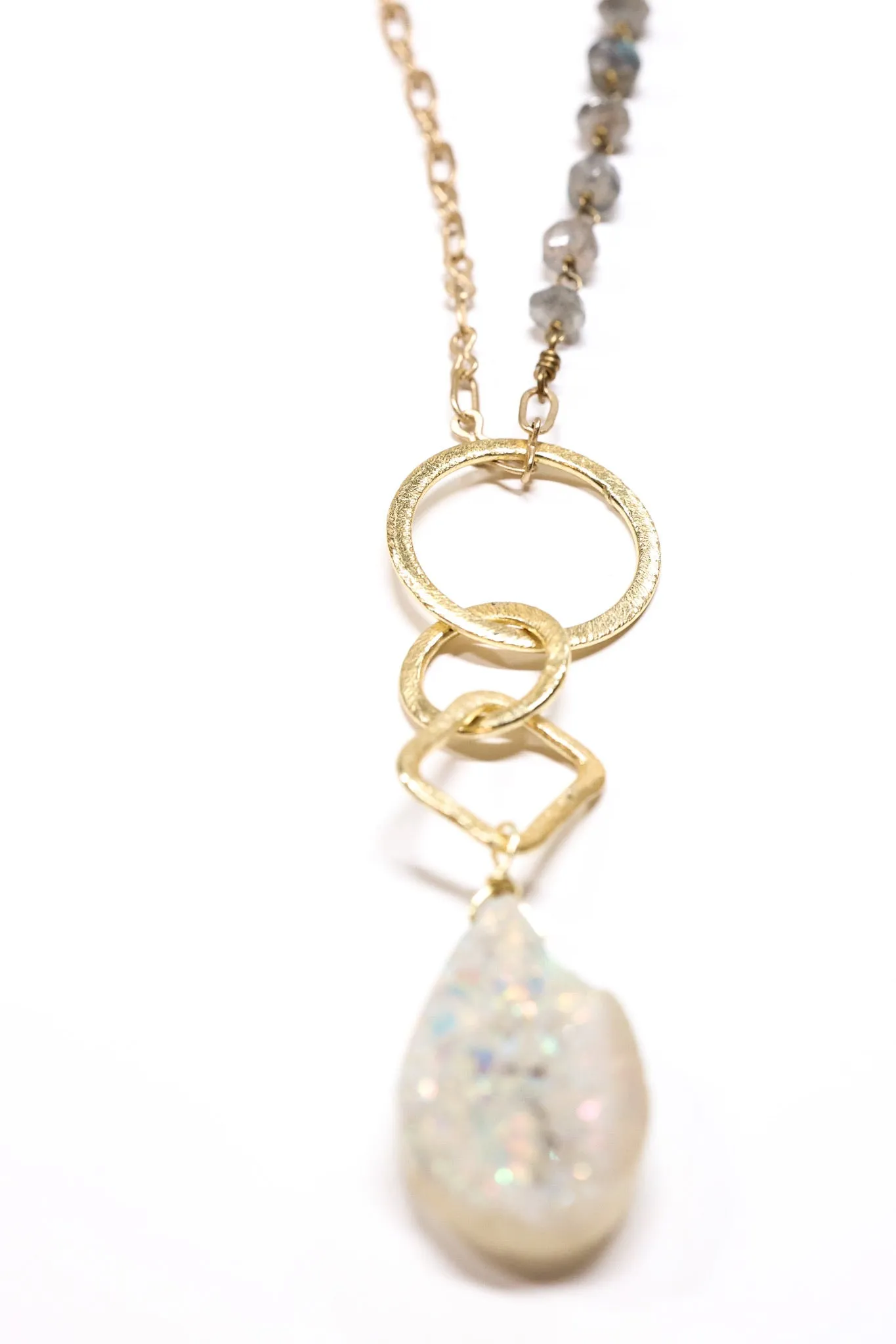 Dream AB Drusy Long Gold Necklace