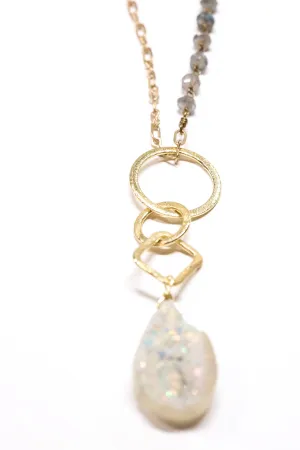Dream AB Drusy Long Gold Necklace