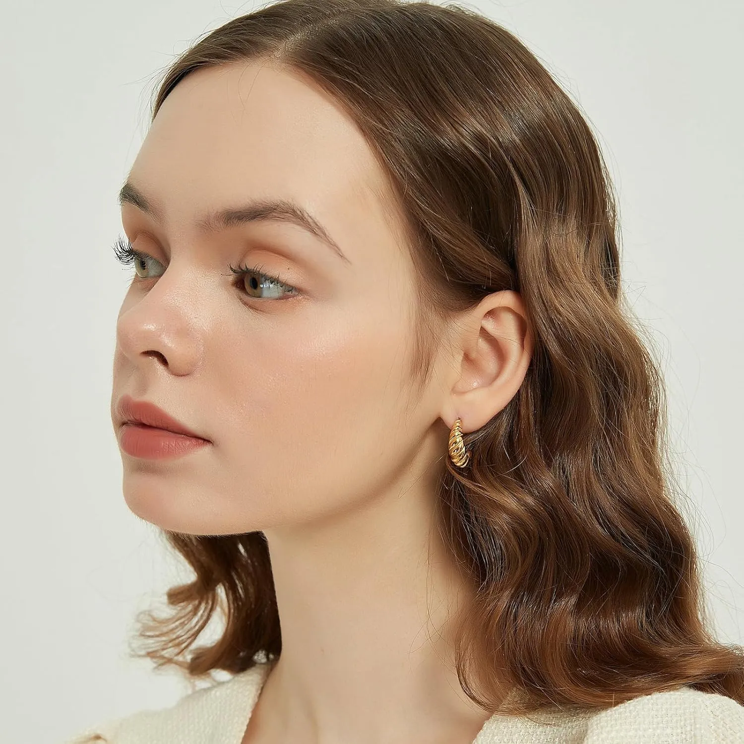 Gold Hoop Earrings Set 14k Real Gold Plated Huggie Earrings Hypoallergenic Chunky Twisted Thick Jewelry for Multiple Piercing Christmas Gift for Women
