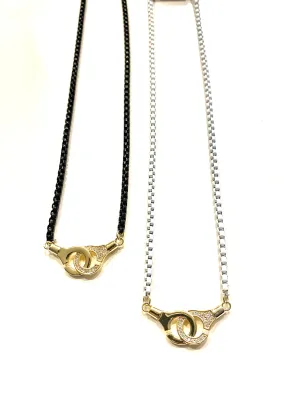 Handcuff Enamel Necklace with Pave Stone