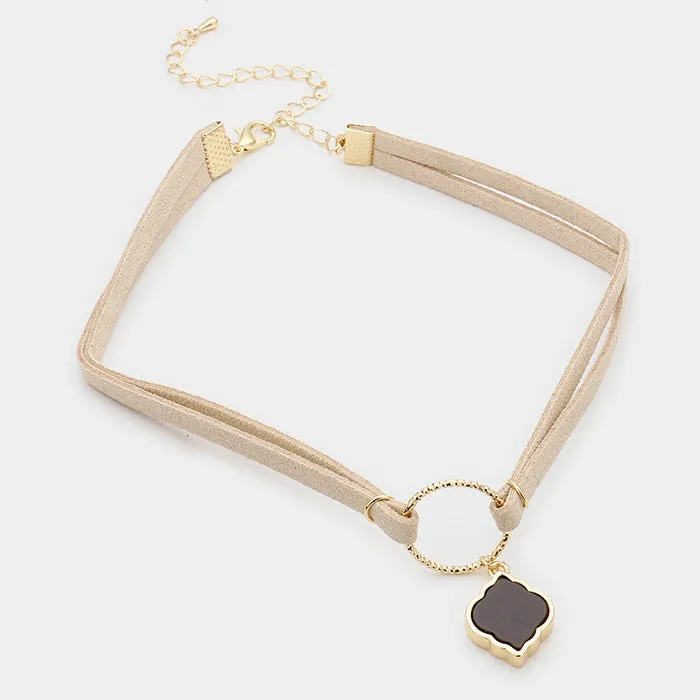 iLLASPARKZ Celluloid pendant faux suede choker necklace
