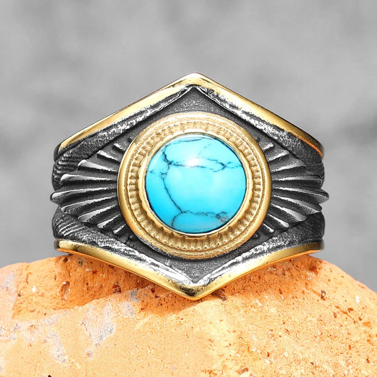 Large Turquoise Men Rings Stainless Steel