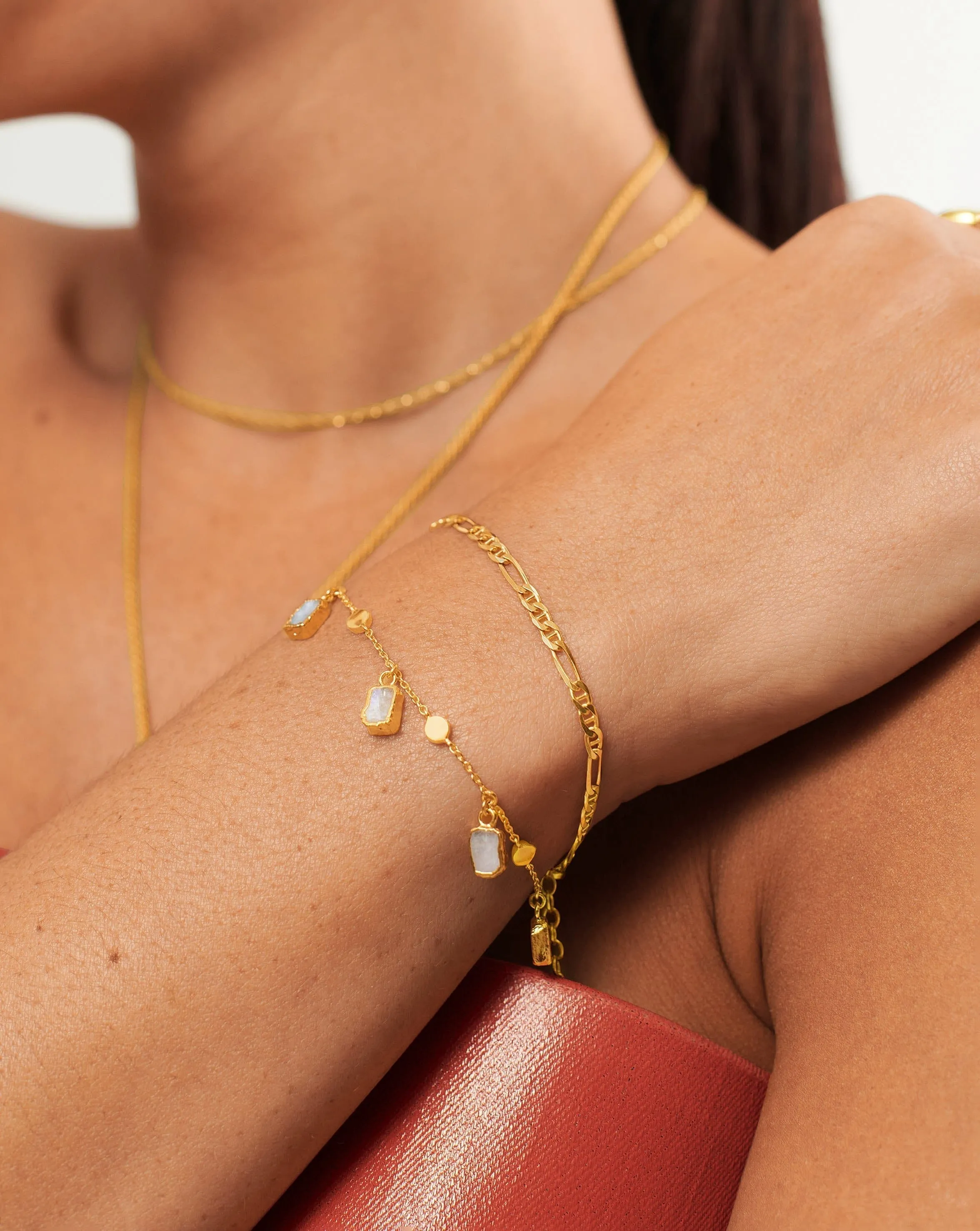 Lena Rainbow Moonstone Bracelet Set | 18ct Gold Plated Vermeil/Rainbow Moonstone