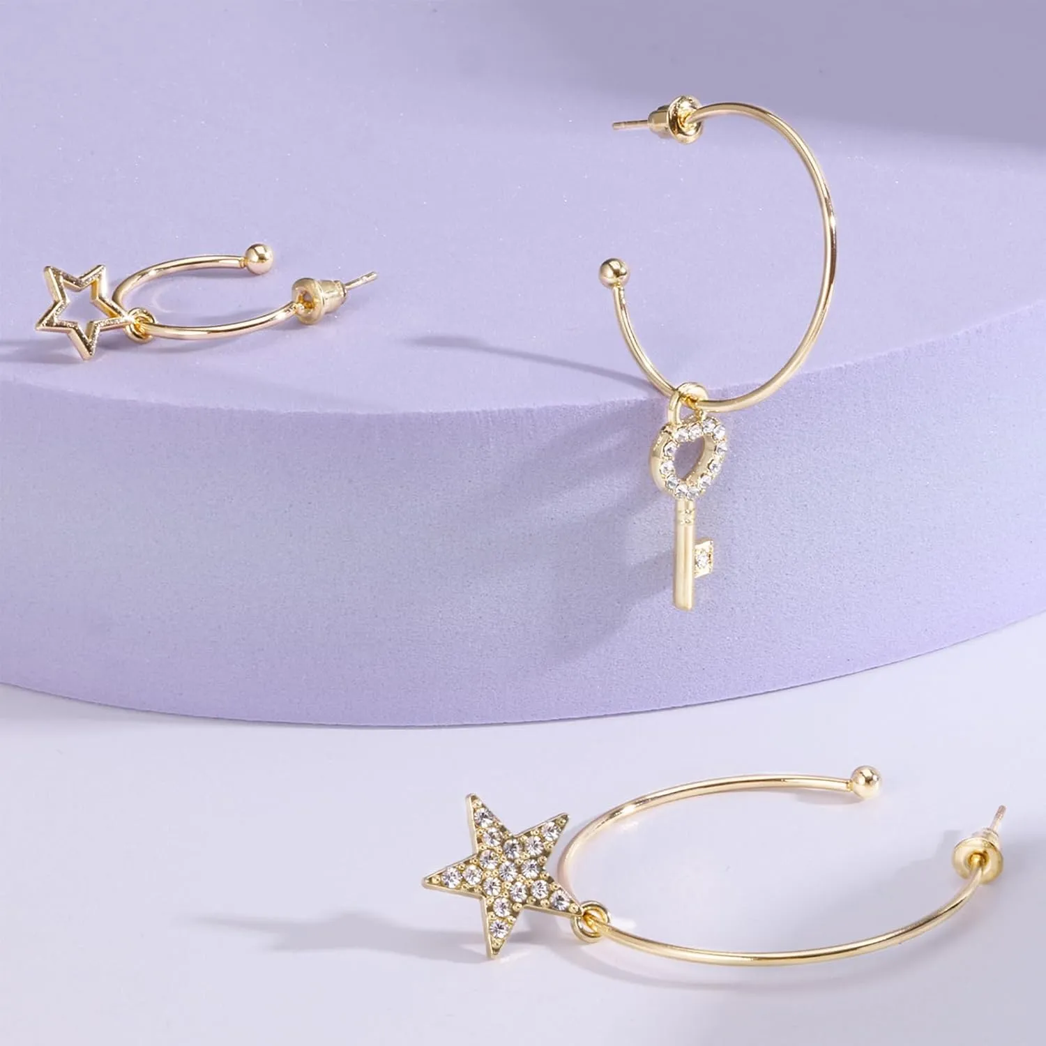 Pasuot Gold Silver Hoop Earrings for Women 14K Gold Plated Hypoallergenic Hoop Earrings Set Hypoallergenic Earring Lightweight Dangle Heart Star Cubic Zirconia