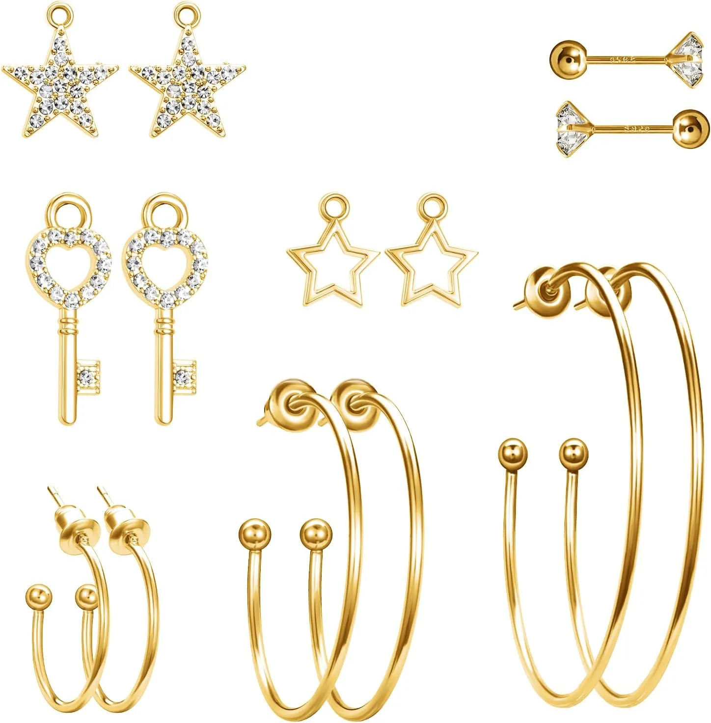 Pasuot Gold Silver Hoop Earrings for Women 14K Gold Plated Hypoallergenic Hoop Earrings Set Hypoallergenic Earring Lightweight Dangle Heart Star Cubic Zirconia