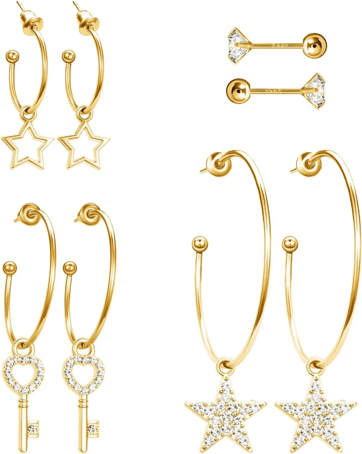 Pasuot Gold Silver Hoop Earrings for Women 14K Gold Plated Hypoallergenic Hoop Earrings Set Hypoallergenic Earring Lightweight Dangle Heart Star Cubic Zirconia