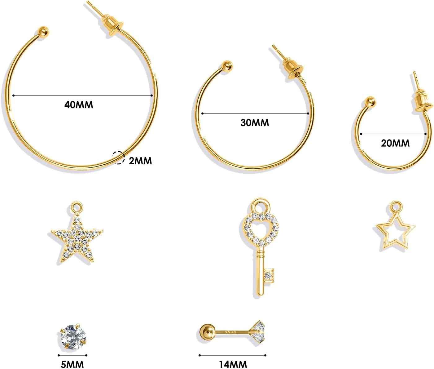 Pasuot Gold Silver Hoop Earrings for Women 14K Gold Plated Hypoallergenic Hoop Earrings Set Hypoallergenic Earring Lightweight Dangle Heart Star Cubic Zirconia
