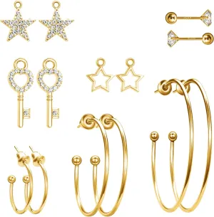 Pasuot Gold Silver Hoop Earrings for Women 14K Gold Plated Hypoallergenic Hoop Earrings Set Hypoallergenic Earring Lightweight Dangle Heart Star Cubic Zirconia