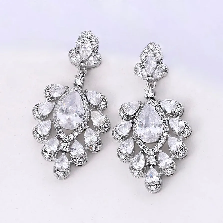 "Octavia" - Silver Cubic Zirconia Bridal Earrings