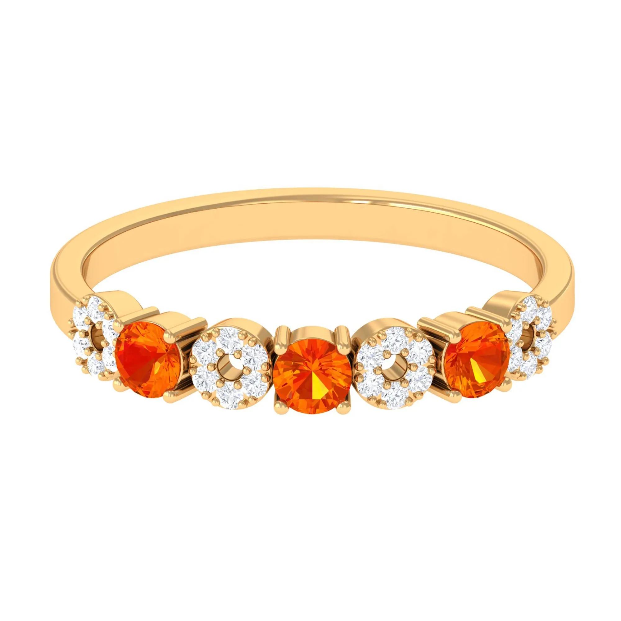 Semi Eternity Ring with Orange Sapphire and Diamond