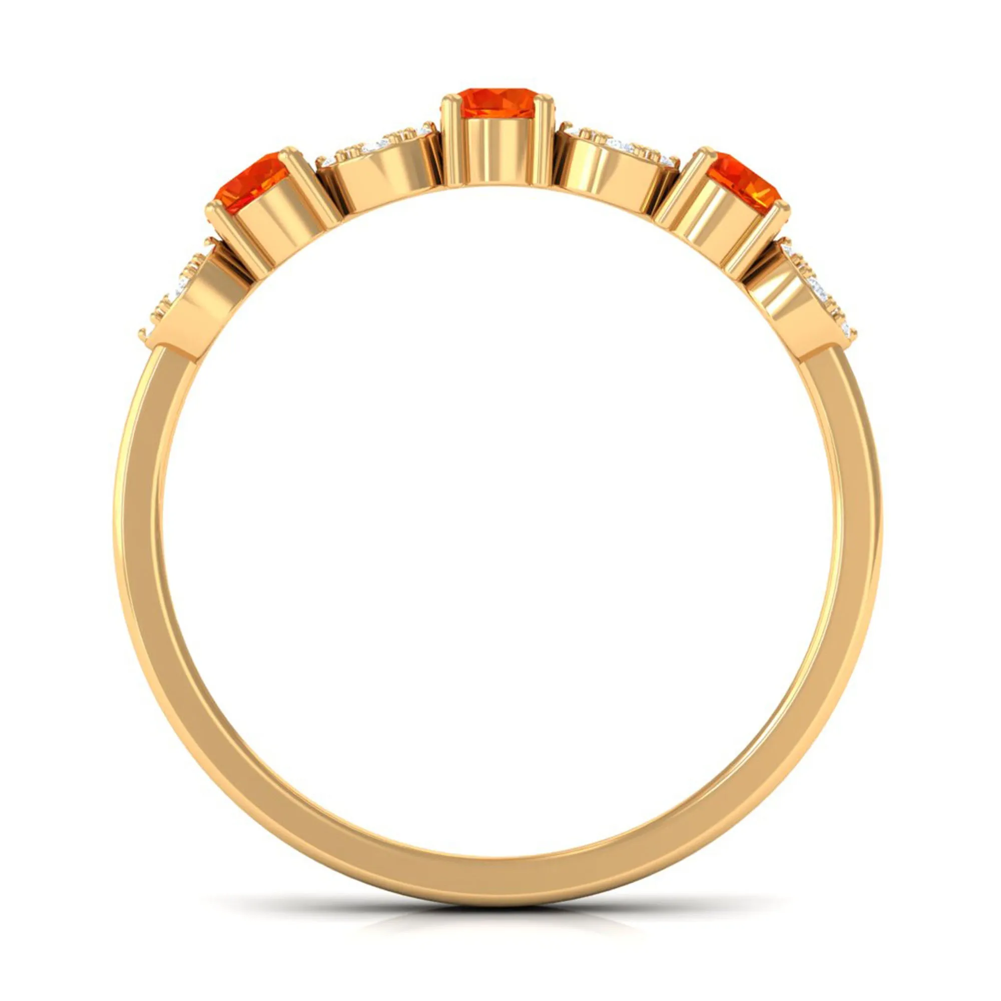 Semi Eternity Ring with Orange Sapphire and Diamond