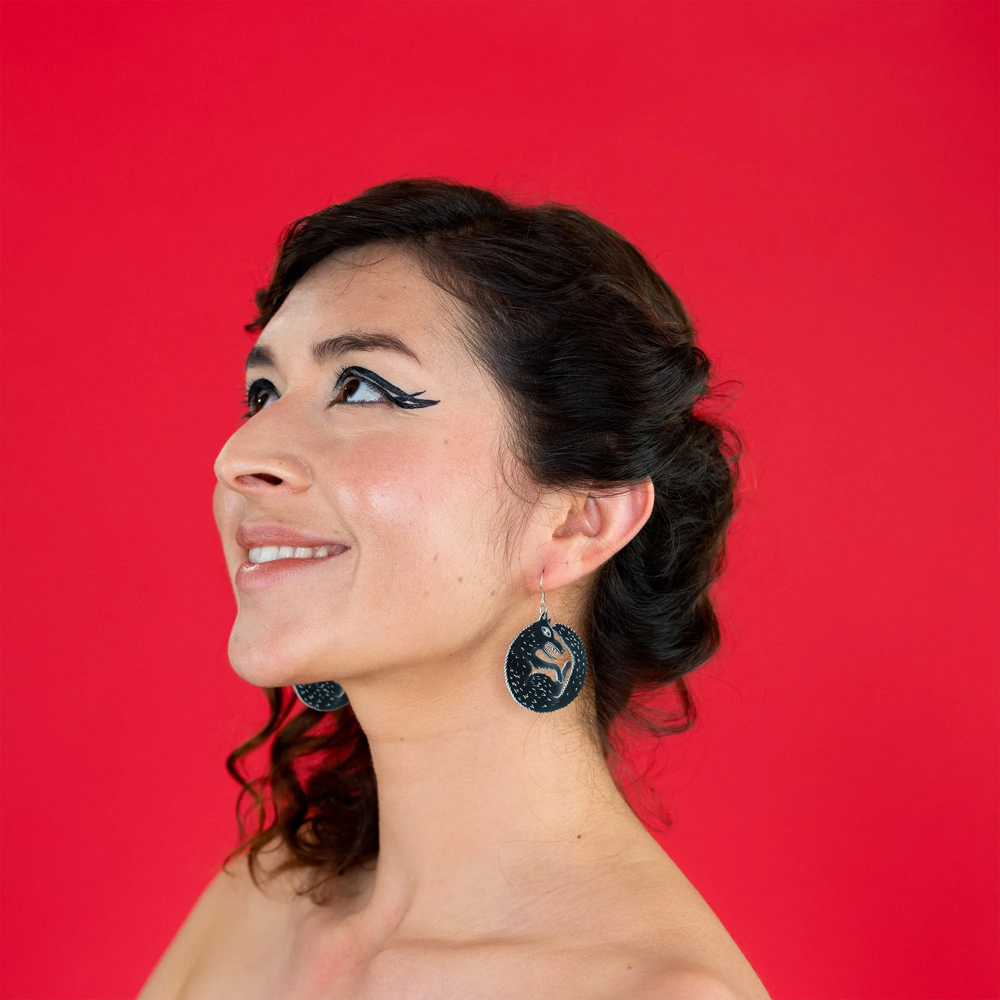 Small Black Wolf Earrings