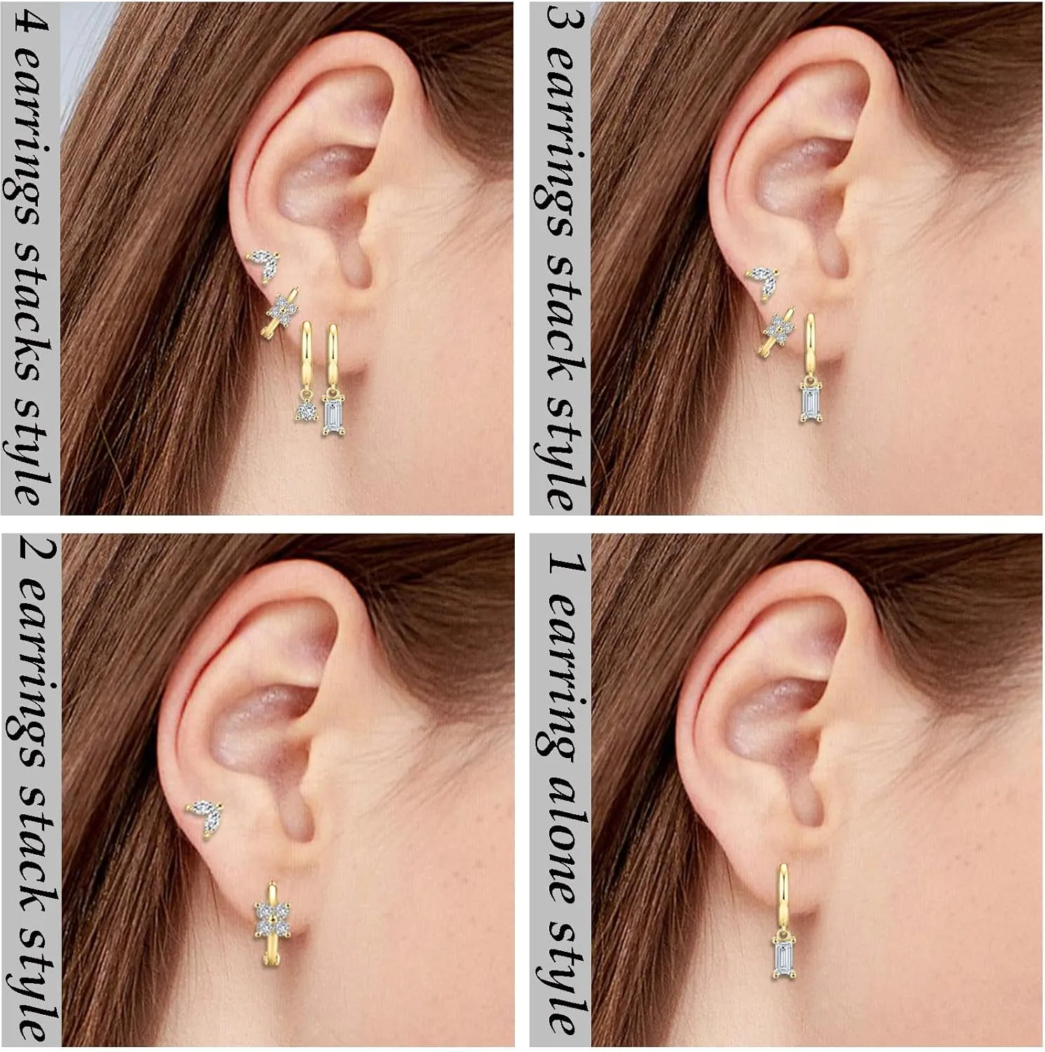 SONNYX 3-4 Pairs Dainty Gold Earrings Set for Women Sensitive Ears -Hypoallergenic 14K Gold Earring Sets for Multiple Piercing- Dangle Huggie Hoop Cartilage Stud Earrings Stacks