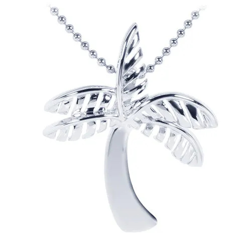 Sterling Silver Rhodium Shiny Palm Tree Pendant (Chain Sold Separately)