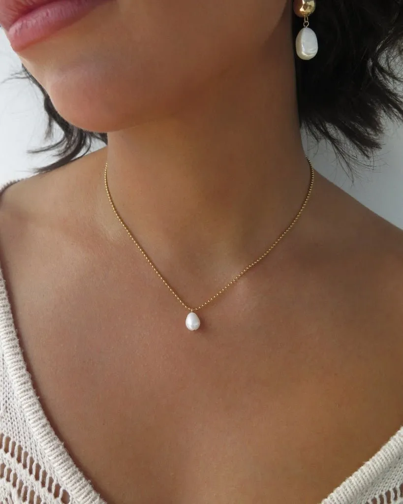 Teardrop Freshwater Pearl Bead Chain Necklace  - 14k Yellow Gold Fill