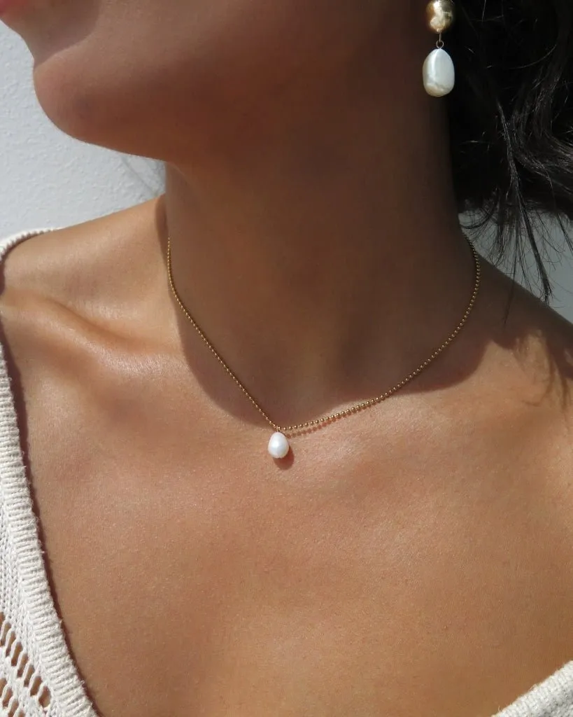 Teardrop Freshwater Pearl Bead Chain Necklace  - 14k Yellow Gold Fill