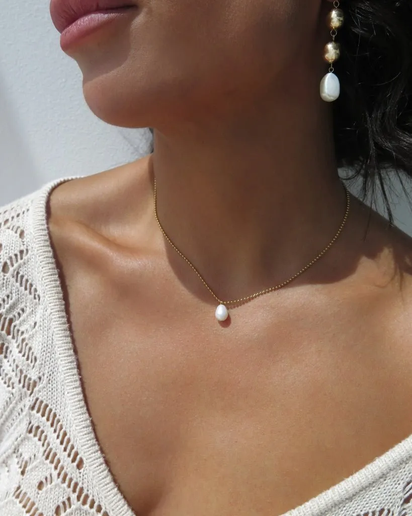 Teardrop Freshwater Pearl Bead Chain Necklace  - 14k Yellow Gold Fill