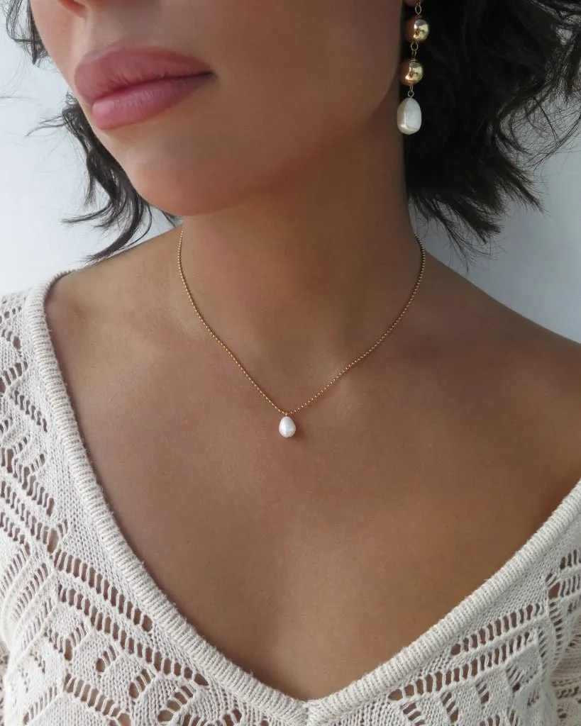 Teardrop Freshwater Pearl Bead Chain Necklace  - 14k Yellow Gold Fill
