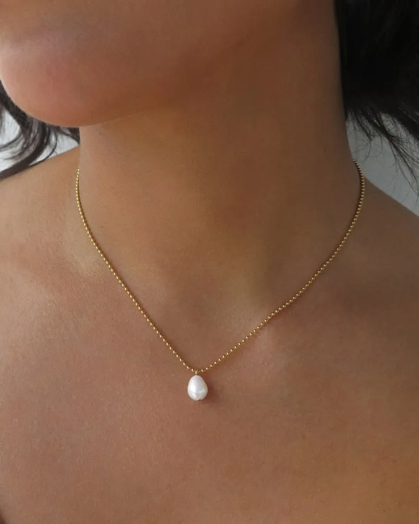 Teardrop Freshwater Pearl Bead Chain Necklace  - 14k Yellow Gold Fill