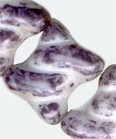 Vintage Picasso finish 2-hole beads purple & white. 14x16mm. West Germany.  Pkg of 7. b11-pp-0428