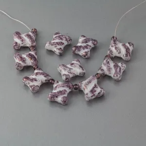 Vintage Picasso finish 2-hole beads purple & white. 14x16mm. West Germany.  Pkg of 7. b11-pp-0428